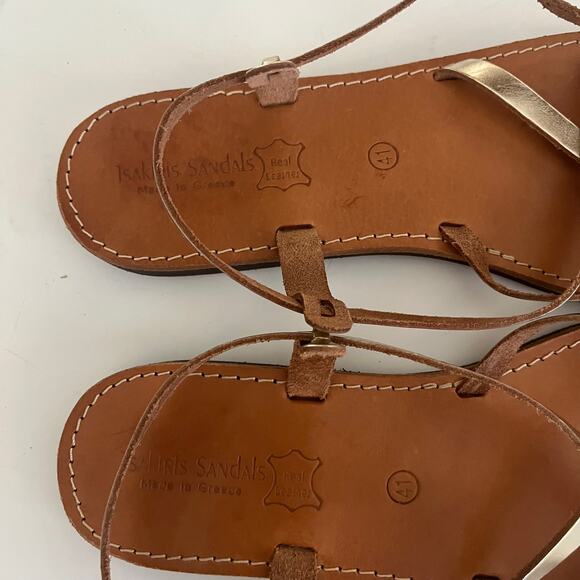 Tsakiris Sandal Made in Greece Women's 41 US 10 Leather Gold Strappy Thong - Picture 3 of 7